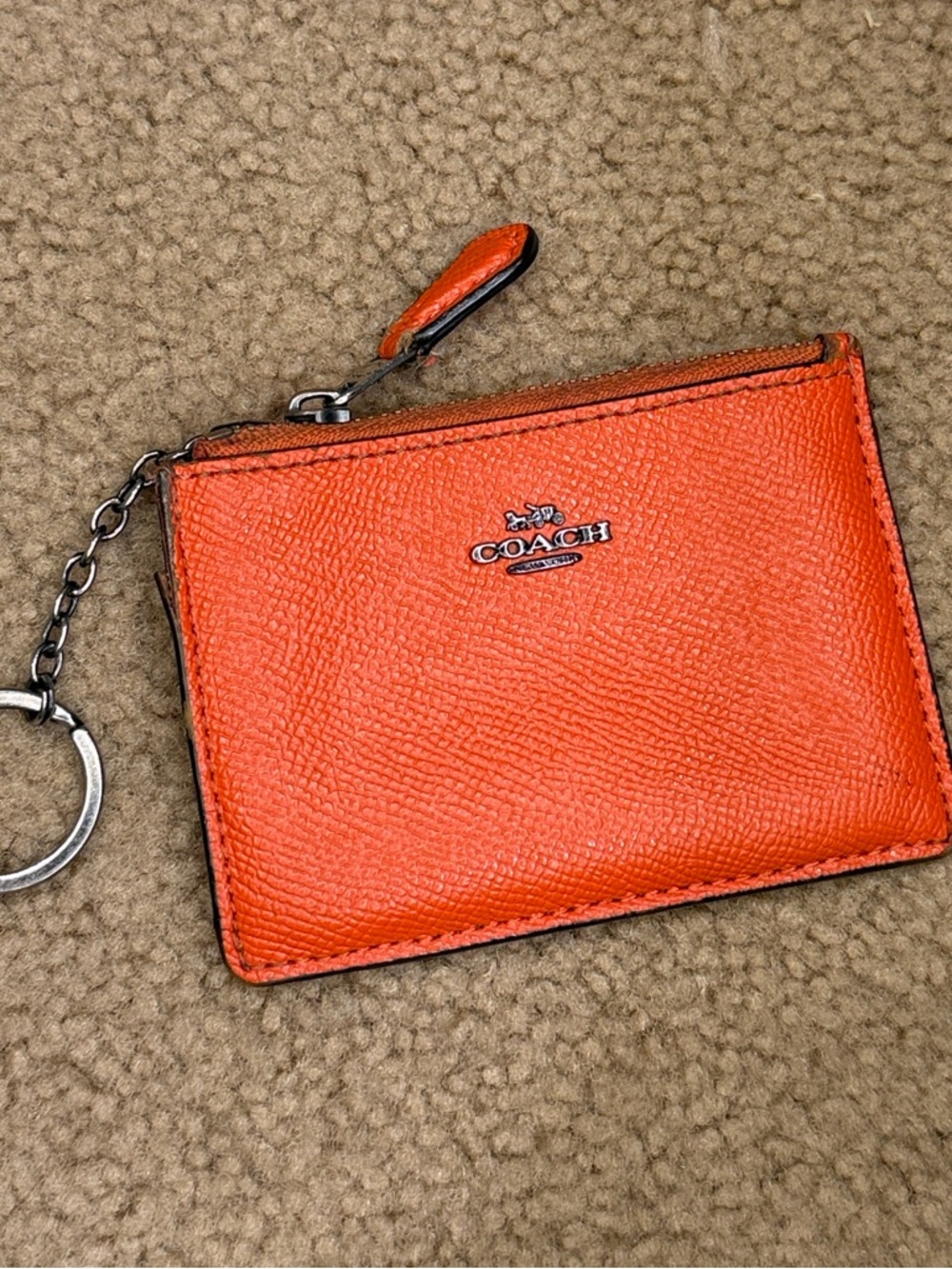 Coach Orange Textured Leather Key & Card Pouch
